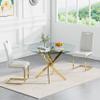 Henf 3 Piece Round Glass Dining Table Set, Modern Small Round Dining Room Table Set for 2, Circle Gold Kitchen Set with Glass Tables and 2 PU Leather Chairs for Kitchen Dining Cafe view 1