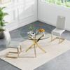 Henf 3 Piece Round Glass Dining Table Set, Modern Small Round Dining Room Table Set for 2, Circle Gold Kitchen Set with Glass Tables and 2 PU Leather Chairs for Kitchen Dining Cafe view 2