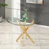 Henf 3 Piece Round Glass Dining Table Set, Modern Small Round Dining Room Table Set for 2, Circle Gold Kitchen Set with Glass Tables and 2 PU Leather Chairs for Kitchen Dining Cafe view 3