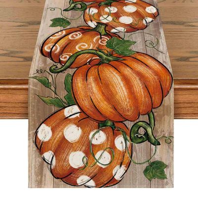 Artoid Mode Polka Dot Pumpkins Vine Fall Table Runner, Seasonal Autumn Thanksgiving Kitchen Dining Table Decoration for Home Party Decor 13x36 Inch