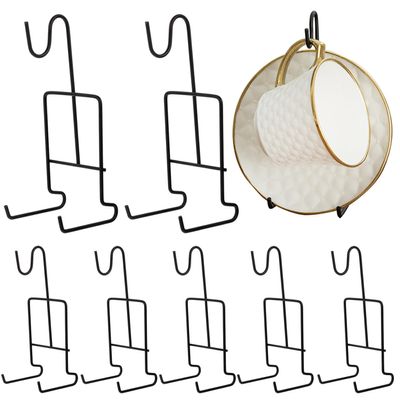 LOSYHU 8 Pack Tea Cup and Saucer Display Stand Holder Metal Stand for Holding, Tea Cup and Plate Holder Metal Teacup Display Rack for Coffee Mug Organizer (Black)