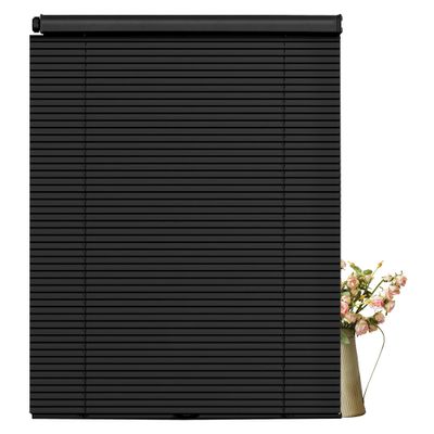 Sulugood No Tools Cordless Aluminum Mini Blinds for Windows 1" No Drill Metal Room Darkening Horizontal Window Blinds No Screws Venetian Custom Window Shades for Home Office Door,Black,44.5"W x 84"H