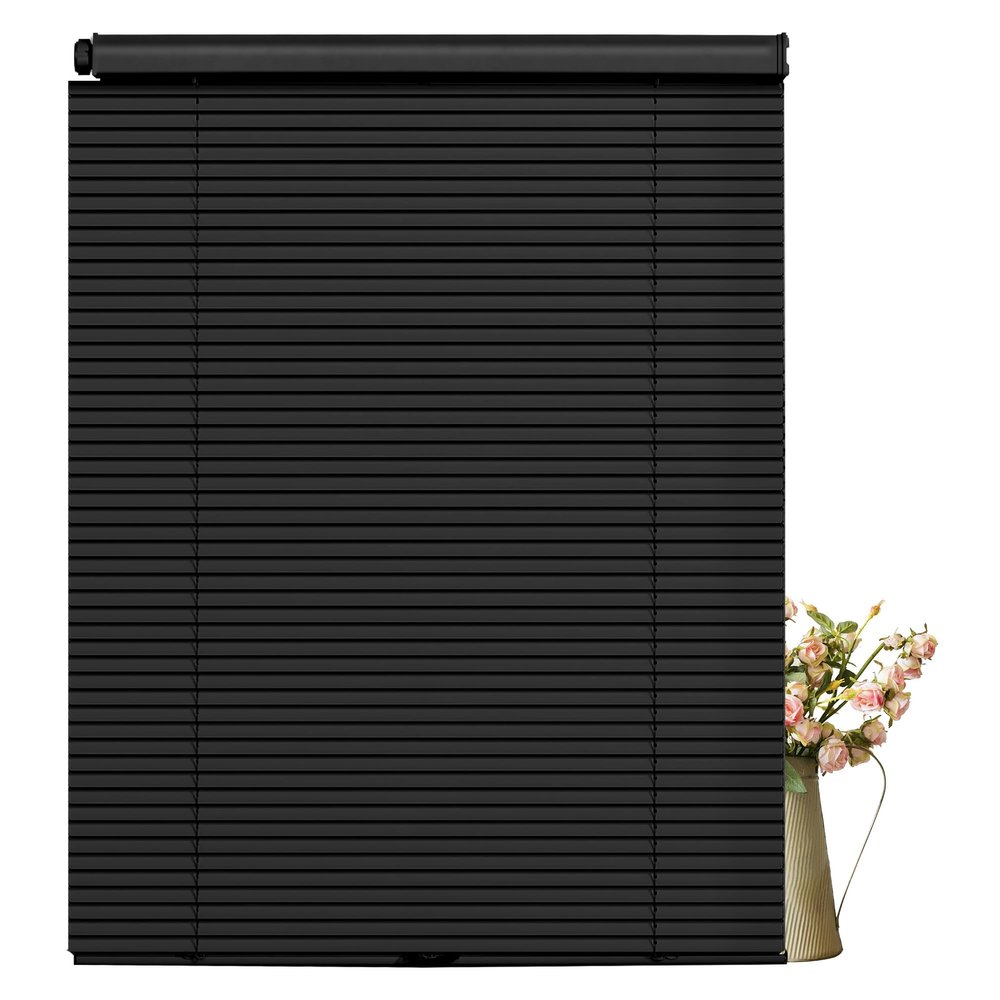 Sulugood No Tools Cordless Aluminum Mini Blinds for Windows 1" No Drill Metal Room Darkening Horizontal Window Blinds No Screws Venetian Custom Window Shades for Home Office Door,Black,44.5"W x 84"H