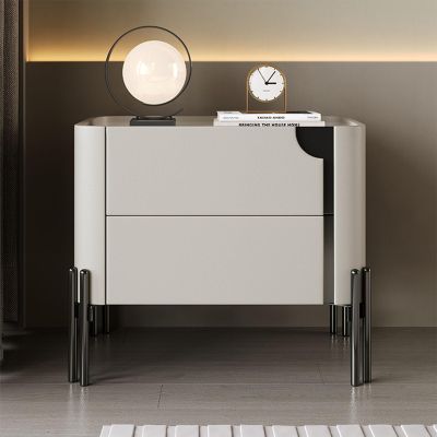 Modern nightstand with 2 Drawers, Light Gray nightstand, Solid Wood nightstand for Bedroom, Storage Cabinet Suitable for Bedroom Living Room