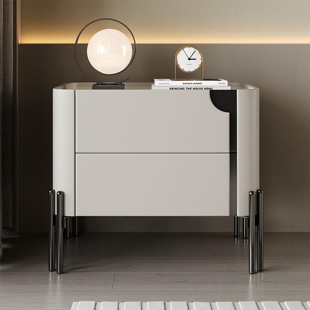 Modern nightstand with 2 Drawers, Light Gray nightstand, Solid Wood nightstand for Bedroom, Storage Cabinet Suitable for Bedroom Living Room