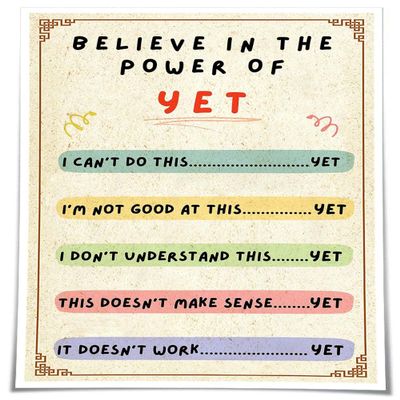 Jinbligt Believe In The Power of Yet Poster Therapy Office Decor Mental Health Wall Art Positive Posters Art Prints Canvas Pictures Painting Panel (16.00''x24.00'',Unframed)