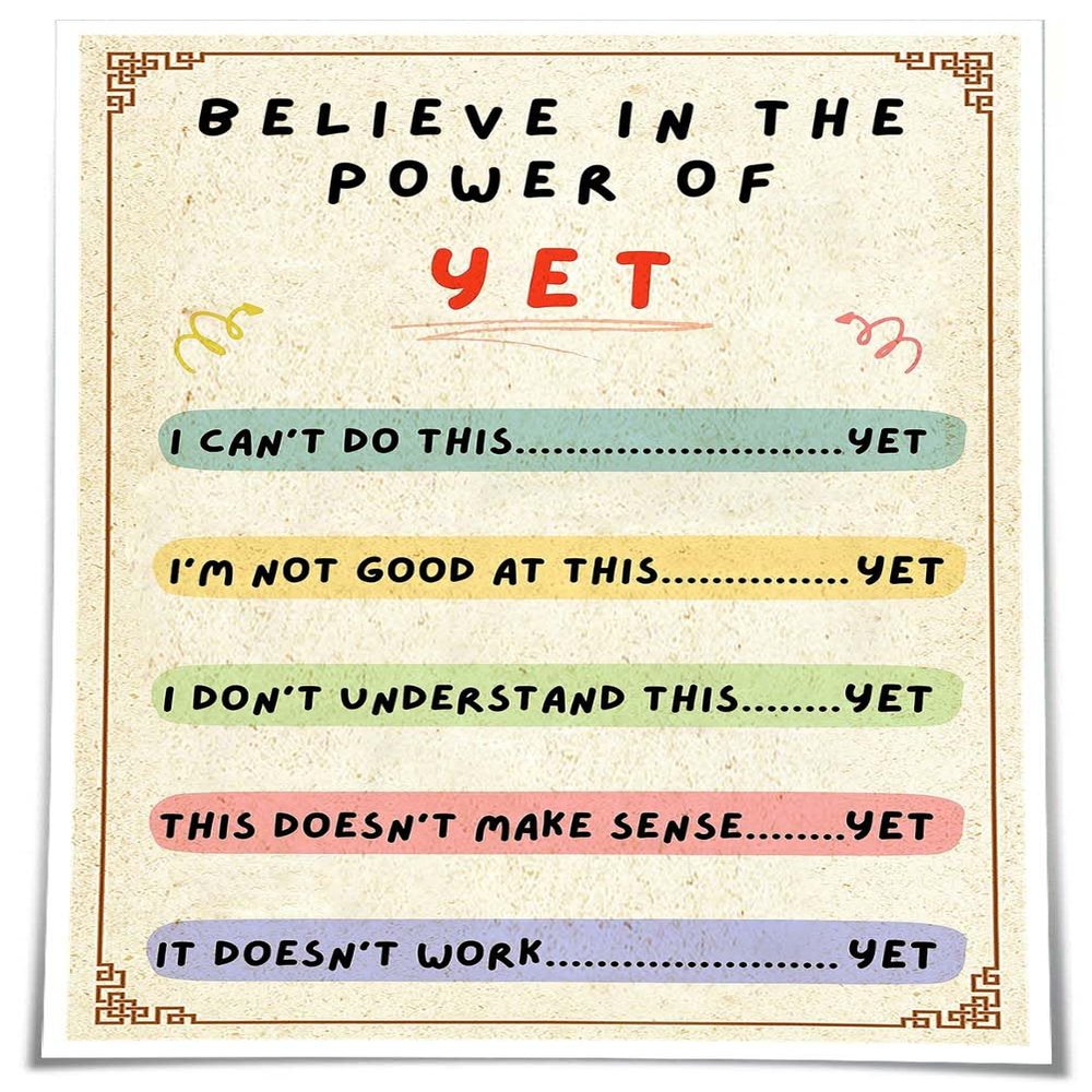 Jinbligt Believe In The Power of Yet Poster Therapy Office Decor Mental Health Wall Art Positive Posters Art Prints Canvas Pictures Painting Panel (16.00''x24.00'',Unframed)