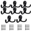 Kruodop 8 Pack Wall Hooks Wall Mounted Coat Hooks for Hanging Heavy Duty, Black Towel Hooks, Metal Double Coat Hanger with Screws Cup Retro for Coats, Handbags, Towels, Hat view 1