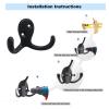Kruodop 8 Pack Wall Hooks Wall Mounted Coat Hooks for Hanging Heavy Duty, Black Towel Hooks, Metal Double Coat Hanger with Screws Cup Retro for Coats, Handbags, Towels, Hat view 3