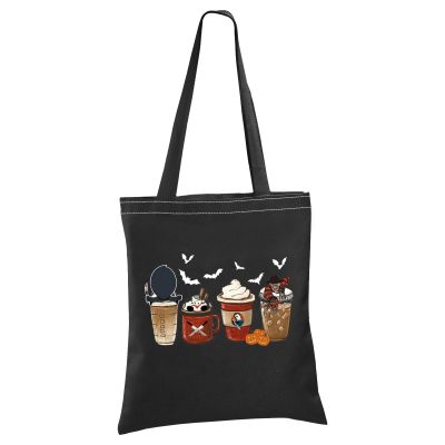 Horror Coffee Canvas Tote Bag Halloween Party Gift Horror Movie Fan Shopping Bag Spooky October Gift (3 pumpkin)