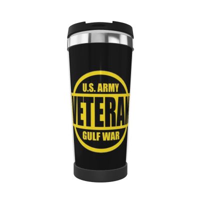 WOLEN US Army Gulf War Veteran Stainless Steel Reusable Coffee Mug Double Lnsulated Cup 14 OZ, Black
