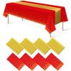8Pack Disposable Plastic Party Tablecloths and Satin Table Runner Set Red and Gold Dot Table Cloth Gold Satin Table Runner for Wedding Birthday Baby Shower Anniversary Holiday Party Decorations view 1