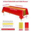 8Pack Disposable Plastic Party Tablecloths and Satin Table Runner Set Red and Gold Dot Table Cloth Gold Satin Table Runner for Wedding Birthday Baby Shower Anniversary Holiday Party Decorations view 2