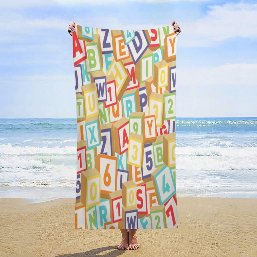 LNDDYTP Modern Colorful Number Alphabet Beach Towels Oversized Lightweight Soft,Abstract Kids Nursery English Game Alphabet Beach Swim Towel for Gym Bathroom Towel 63"" L X31 W, 160x80cm