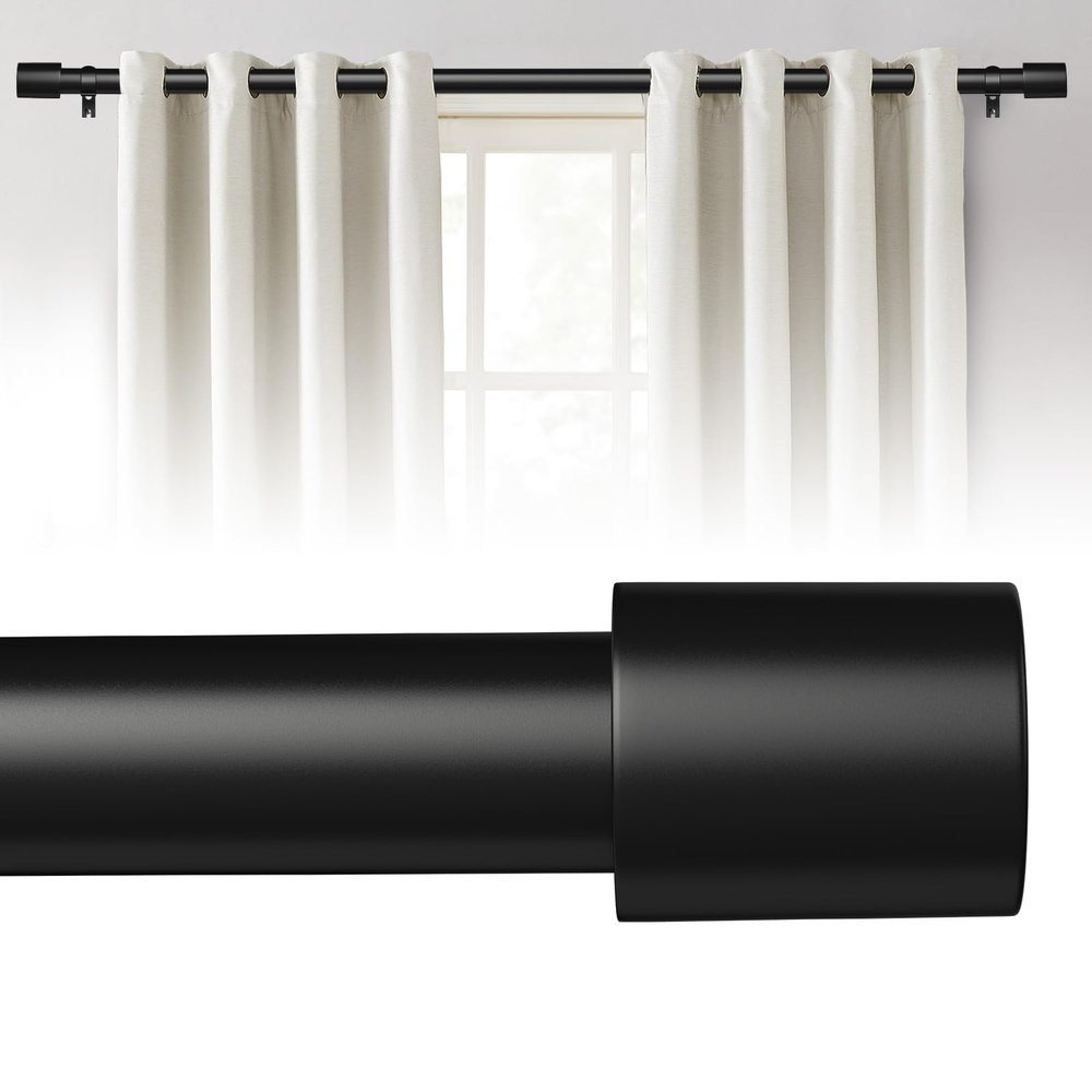 Curtain Rods for Windows 48 to 84 Inches, 1 Inch Diameter Adjustable Black Curtain Rod, Heavy Duty Modern curtain rod with Aluminium Finials, 32"-90"