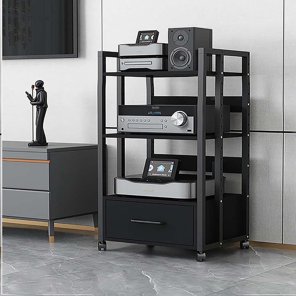 JIAHESHYP Movable 3/4-Tier Shelves Audio Video Media Stand Cabinet with Height Adjustable, Media Storage Cabinet, Modern AV Cabinet, Storage for Entertainment Stereo Component (Size : 3-Tier)