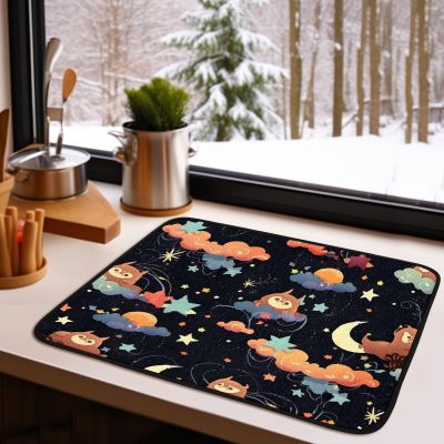 Elfin Dish Drying Mat for Kitchen Counter Super Absorbent Draining Mat Microfiber Kitchen Gadgets For Easy Clean Multi-Use Heat Resistant Mat for Dishes Pad