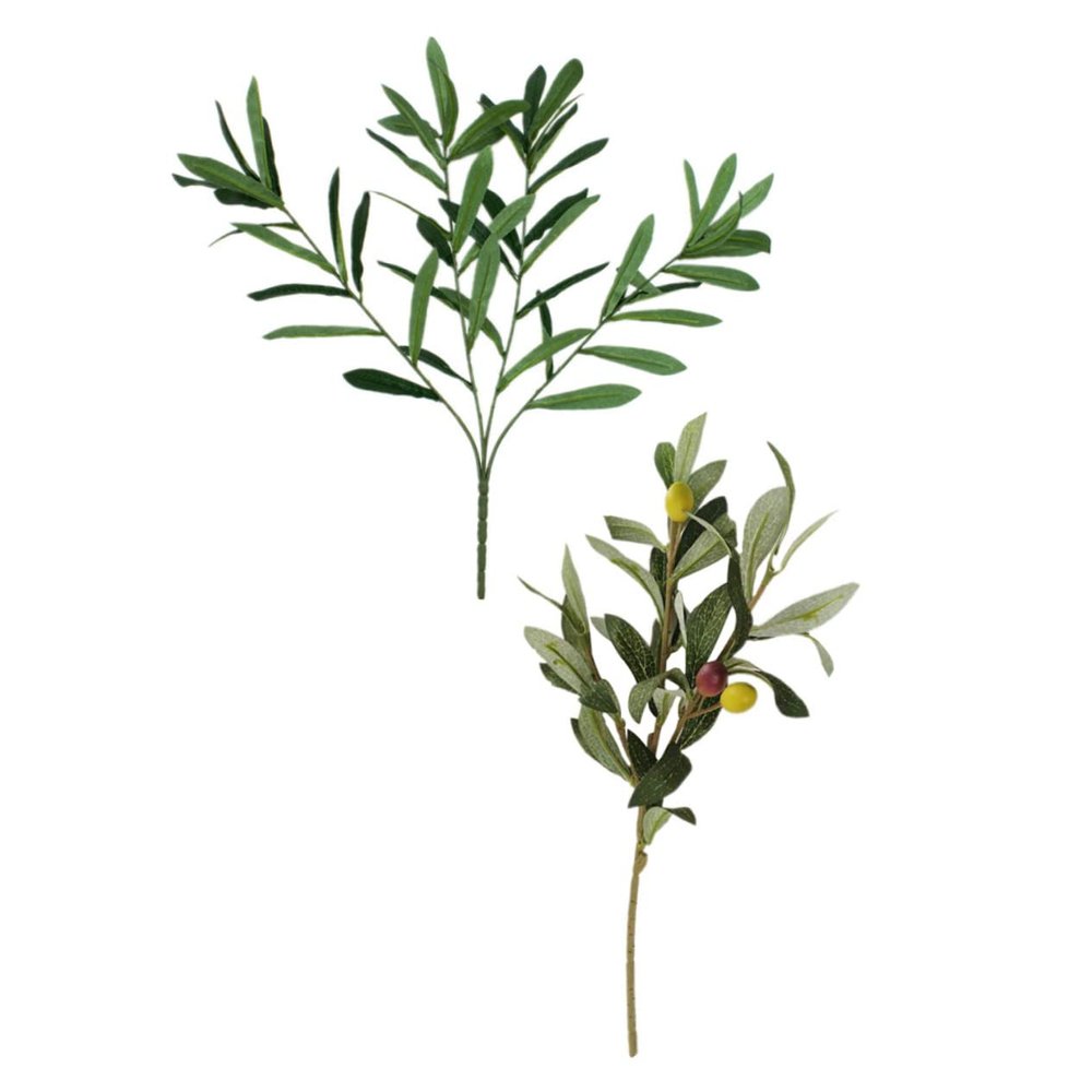 Cabilock Realistic Faux Olive Branch Plant Decor 2 Pack Plastic Artificial Olive Branches Easy Care Indoor Plant for Home Office Wedding Dec