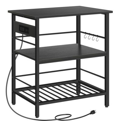 HOOBRO Kitchen Island with Storage, Kitchen Island Table with Power Outlet, 35.4" L 3 Tier Coffee Station and Microwave Stand, for Home, Kitchen and Dining Room, Black BB021ZD01