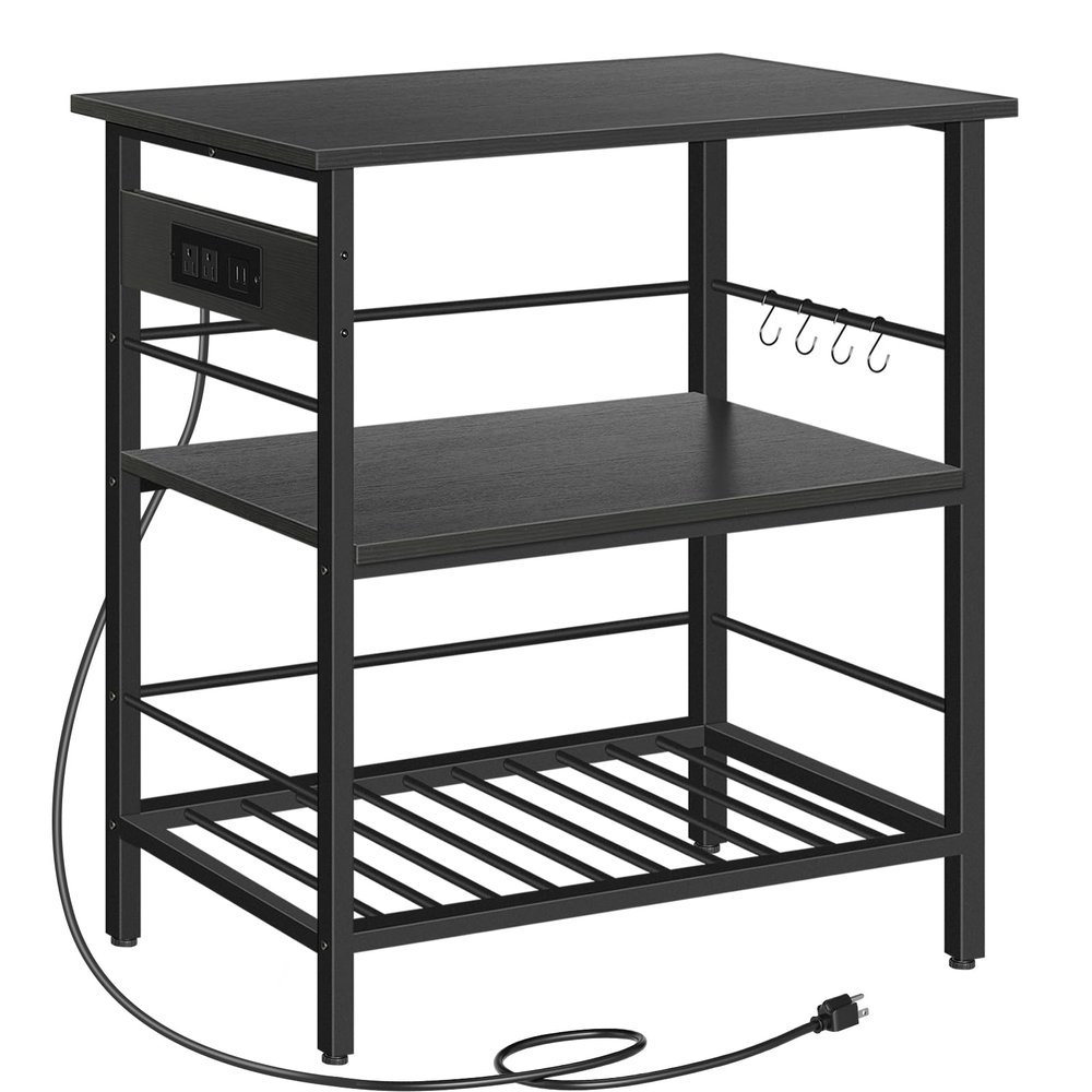 HOOBRO Kitchen Island with Storage, Kitchen Island Table with Power Outlet, 35.4" L 3 Tier Coffee Station and Microwave Stand, for Home, Kitchen and Dining Room, Black BB021ZD01