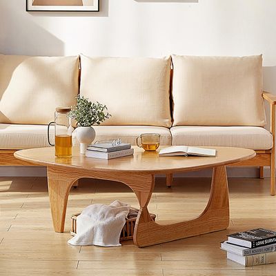 ZLGONRL Wooden Coffee Table Triangle Coffee Table Rubber Wood,Mid-Century Modern Coffee Table Abstract End Table (Natural 36)