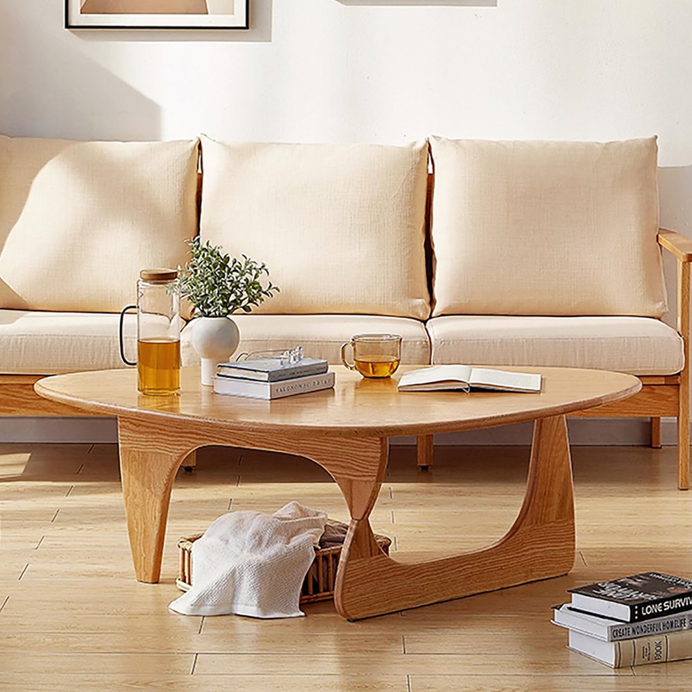 ZLGONRL Wooden Coffee Table Triangle Coffee Table Rubber Wood,Mid-Century Modern Coffee Table Abstract End Table (Natural 36)