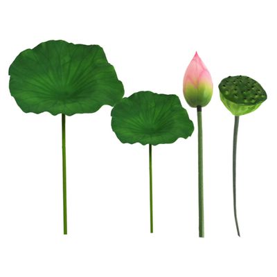 Cabilock Artificial Lotus Bud and Leaf Flower Arrangement Chic Decorative Tabletop Faux Plant for Home Decor Includes Small and Medium Lotus Leaves and Buds No Maintenance Required