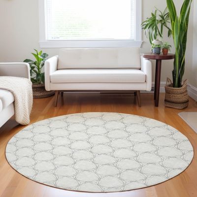 Addison Rugs Chantille ACN960 Ivory 8' x 8' Indoor Outdoor Round Rug, Easy Clean, Machine Washable, Non Shedding, Bedroom, Entry, Living Room, Dining Room, Kitchen, Patio Rug