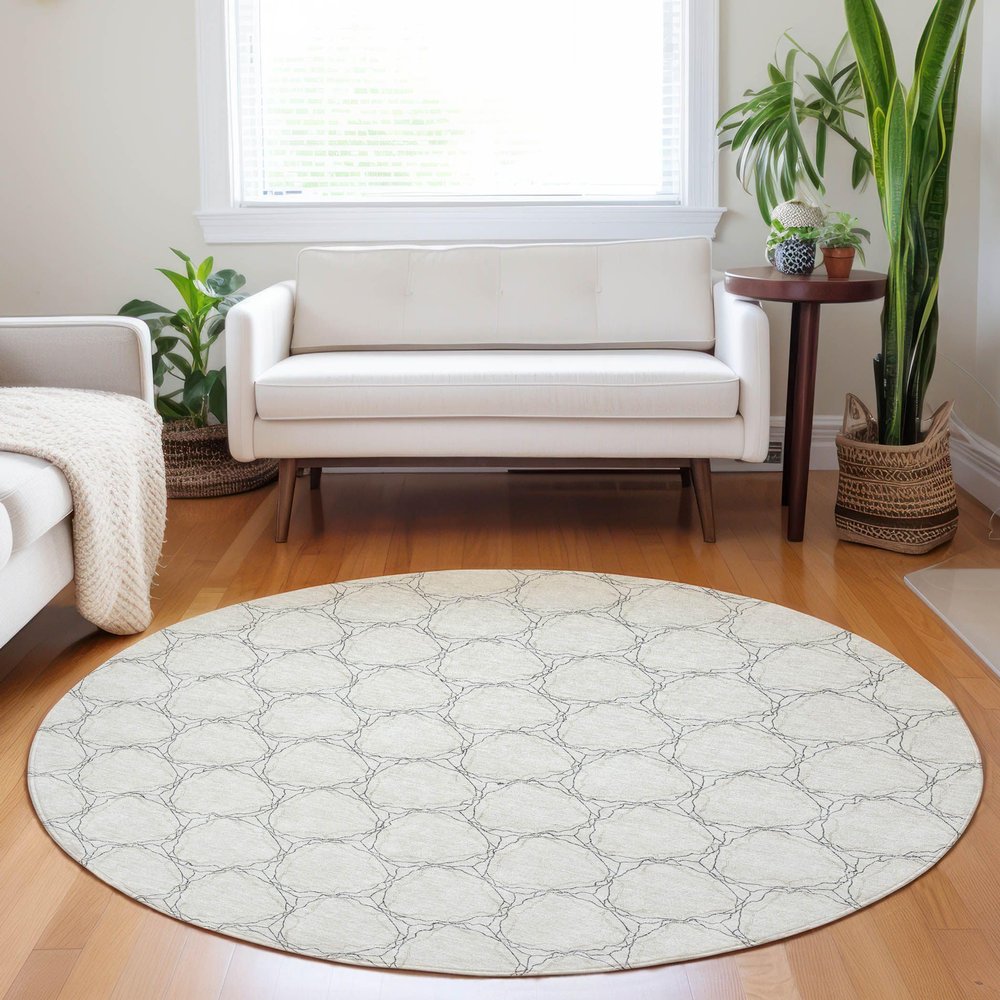 Addison Rugs Chantille ACN960 Ivory 8' x 8' Indoor Outdoor Round Rug, Easy Clean, Machine Washable, Non Shedding, Bedroom, Entry, Living Room, Dining Room, Kitchen, Patio Rug