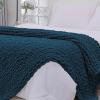 Bigacogo Chunky Knit Throw Blanket for Couch, 51x63 inches, 100% Hand Knitted with Thick Jumbo Chenille Yarn, Cozy Soft Large Rope Knot Cable Crochet Blankets for Sofa Bed Living Room, Deep Sea Blue view 1