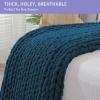Bigacogo Chunky Knit Throw Blanket for Couch, 51x63 inches, 100% Hand Knitted with Thick Jumbo Chenille Yarn, Cozy Soft Large Rope Knot Cable Crochet Blankets for Sofa Bed Living Room, Deep Sea Blue view 4