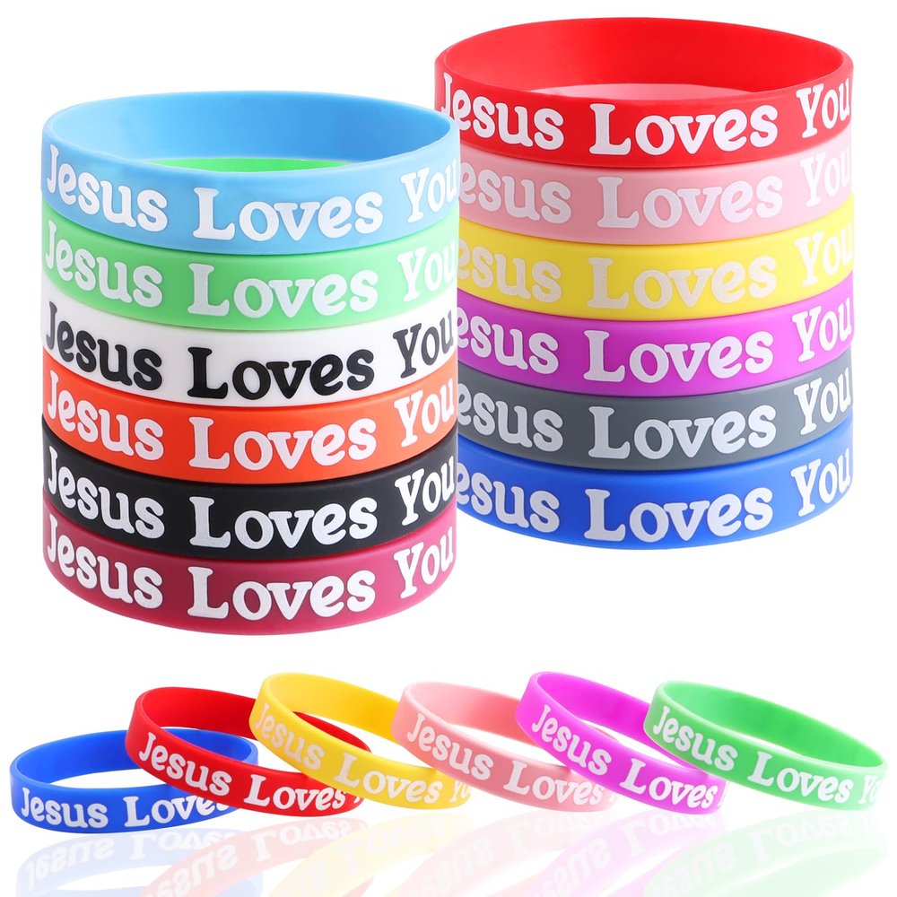 CCINEE 36pcs Jesus Loves You Bracelets Colorful Silicone Wristbands Rubber Bracelets Christian Jesus Wristbands Inspirational Bracelet for Men Women Party Favors