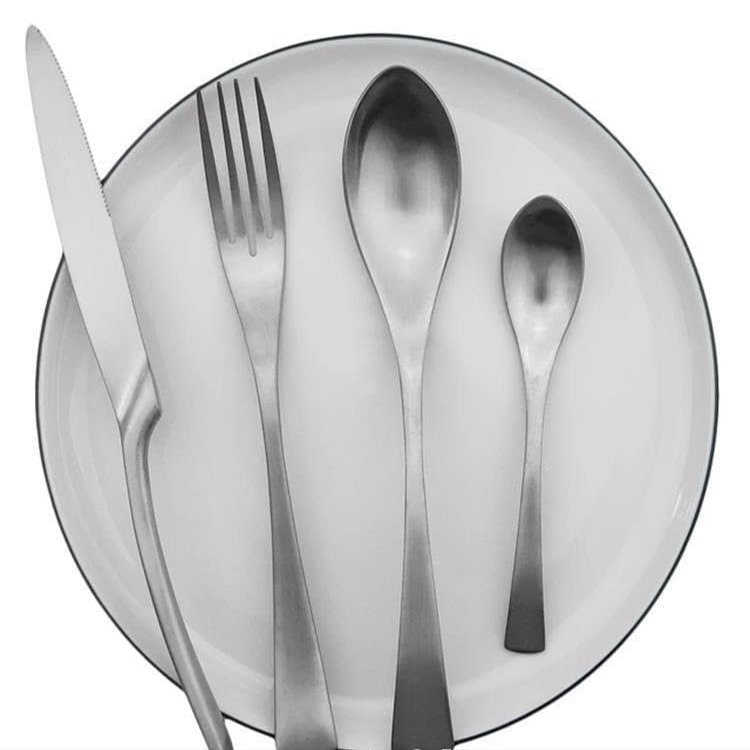 WHIERGGIN Silverware Set, 4/16/24/32/40/48 Pieces Silver Stainless Steel Cutlery And Spoon Set Matte Steak Cutlery (Color : Silver, Size : 1Set-4Pcs)
