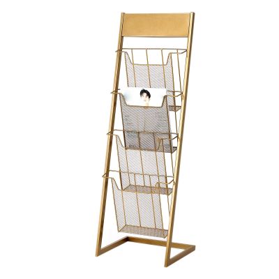 Freestanding Bookshelf With Top Board, Metal Storage Rack for Magazines Newspapers Files Brochures Picture Books Documents Collection, 4 Layers Mail Sorter ( Color : Gold , Size : 32x27x102cm/13.3x10.