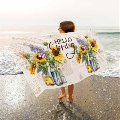 Sunflower Beach Towels Oversized Super Absorbent,Lightweight Bath Towel Quick Dry Sets For Bathroom/Pool/Rv Camping/Beach Play/Gym Room/Picnic Retro Spring Blossom Floral Summer Off-White 23"x47"