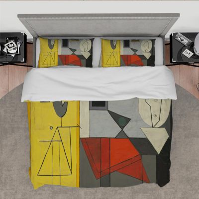 RIVINE Pablo Picasso Style Duvet Cover Set 3 Pieces Dora Maar with Cat Soft Breathable Bedroom Bedding Set with 2 Pillow Shams Zipper 4 Ties Oversize King