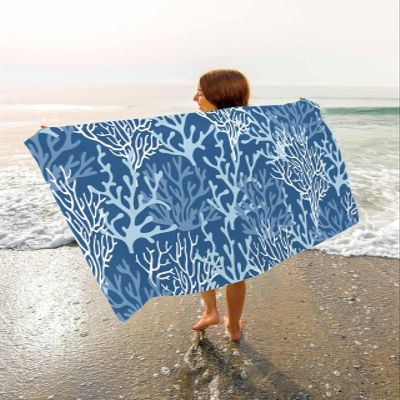 Navy Blue Coral Beach Towels Oversized Super Absorbent,Lightweight Bath Towel Quick Dry Sets For Bathroom/Pool/Rv Camping/Beach Play/Gym Room/Picnic Summer Beach Sea Abstract Geometric White 30"x60"