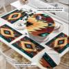 Teal Brown Boho Southwestern Placemats Set of 6, Woven Placemat Washable Wipeable Table Placemat with Pocket, Holiday Cloth Table Mat for Party Kichen Dinner Vintage Ethnic Tribe Geometric Texture view 2