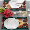 Teal Brown Boho Southwestern Placemats Set of 6, Woven Placemat Washable Wipeable Table Placemat with Pocket, Holiday Cloth Table Mat for Party Kichen Dinner Vintage Ethnic Tribe Geometric Texture view 3