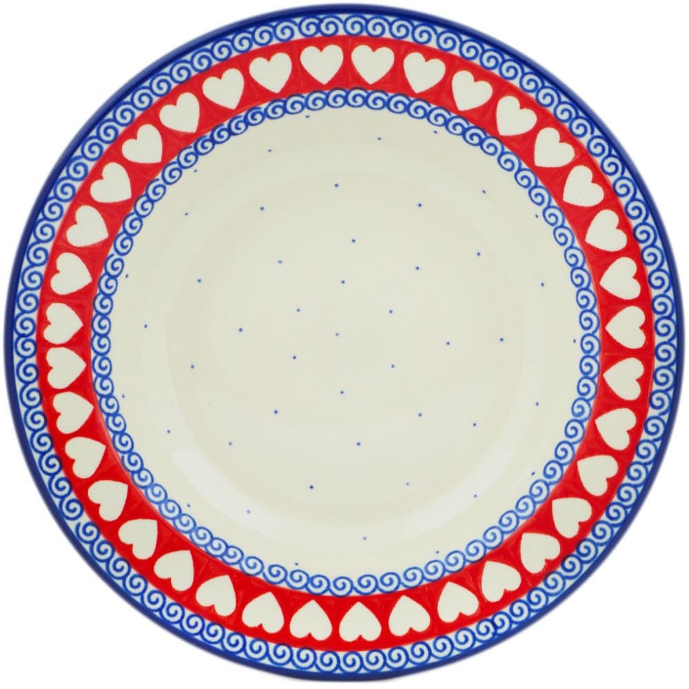 Polmedia Polish Pottery Pasta Bowl 9-inch - Love Struck Pattern Handmade in Boleslawiec Poland by Ceramika Artystyczna + Certificate of Authenticity