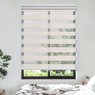 Pasoun Zebra Blinds No Drill Light Filtering Shades Cordless Dual Layer Zebra Roller Shades No-Tools Installation Privacy Light Control Window Blinds for Bedroom Kitchen (Beige, 40" W x 48" H)