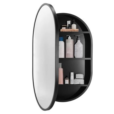 JCSRYD Arched Mirror with Cabinet, Metal Framed Mirrored Medicine Cabinet, Wall-Mounted Bathroom Mirror Cabinet, for Bathroom Vanity and Modern Decor ( Color : Black , Size : 60*90*11cm/24*35*4in )
