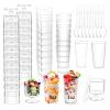 ALEXPRE 240 Packs 2/3 oz Mini Dessert Cups with Spoons, Square/Round/Round Goblet Clear Dessert Parfait Cups, Mini Plastic Dessert Cups Small Reusable Fruit Ice Cream Pudding Appetizer Cup Bowls view 1