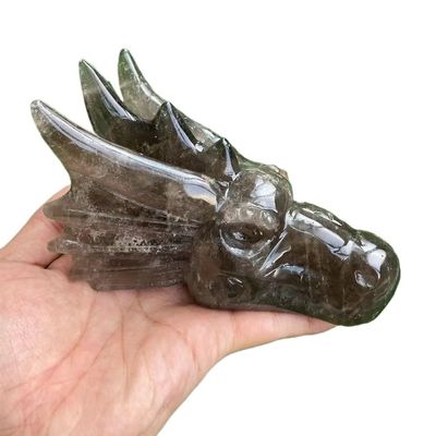 AtkitS Crystal Natural Crystal Dragon Skull Faucet Crystal Sculpture Ornaments Hand Carved Collection Home Decoration
