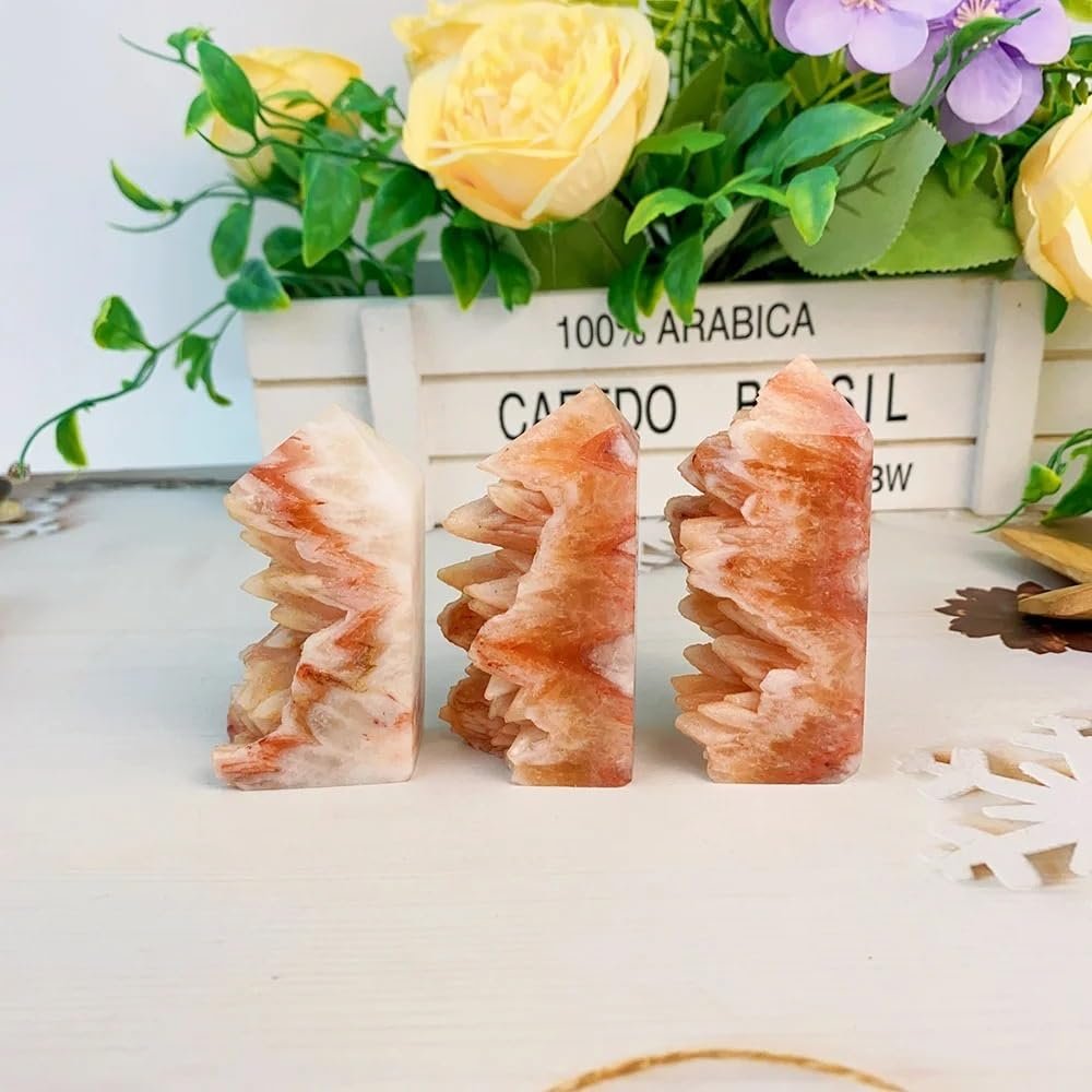 AtkitS Crystal Natural Crystal Wolf Tooth Calcite Tower Point Home Mineral Specimen Ornaments Witchcraft Wand ore Crafts