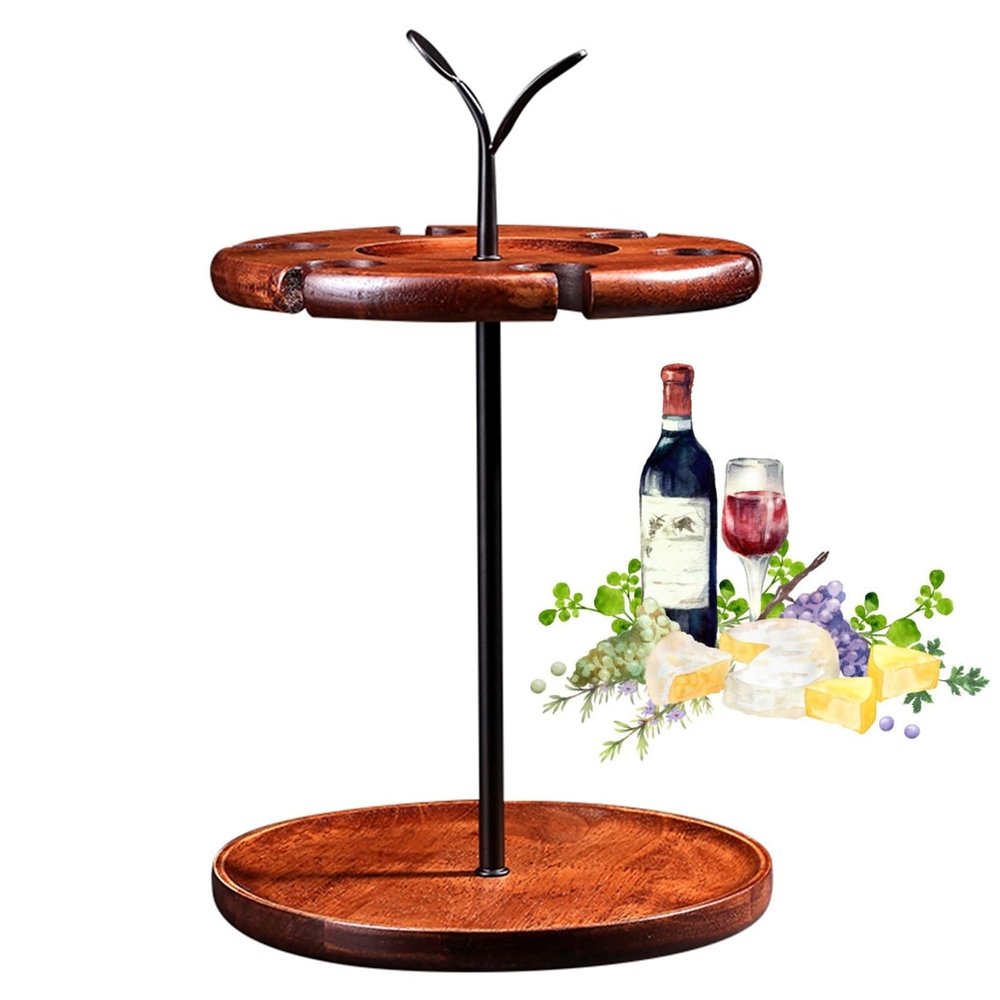 1 Piece Rustic Stemware Rack, 6-Hook Countertop Wine Glass Holder, Tabletop Upside Down Wine Glass Display Stand, for Home/Kitchen/bar Decorative