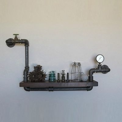 Industrial Pipe Shelving, Wall Mounted 19.6 Inch Rustic Metal Floating Shelves, Bookshelf Storage Shelving, for Bedroom, Bathroom, Living Room Decor, Easy to Assemble