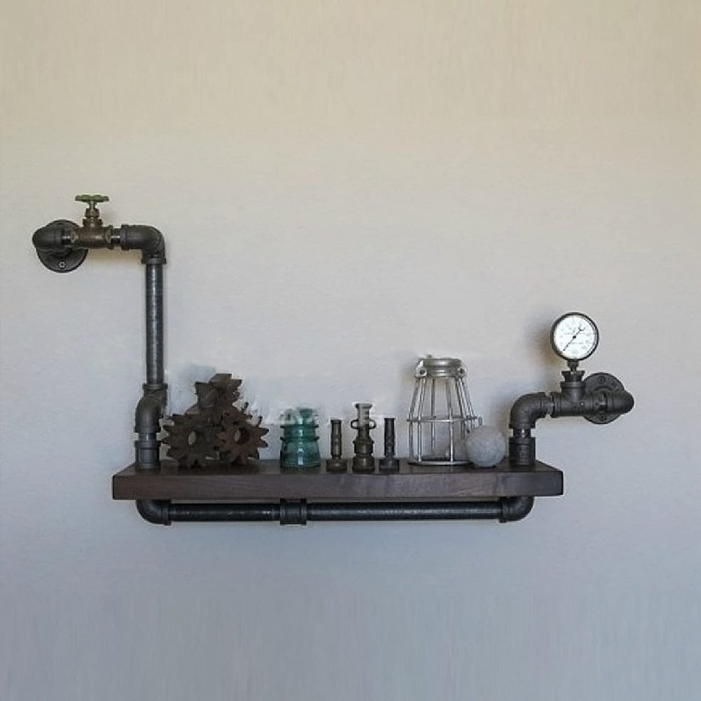 Industrial Pipe Shelving, Wall Mounted 19.6 Inch Rustic Metal Floating Shelves, Bookshelf Storage Shelving, for Bedroom, Bathroom, Living Room Decor, Easy to Assemble