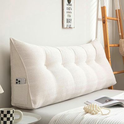 MOUNW Large Headboard Pillow Headboard Wedge Pillow Bed Rest Reading Pillow Bolster Triangular Pillow Backrest Positioning Support Long Pillow for Daybed, Full-47x20x8in, Beige