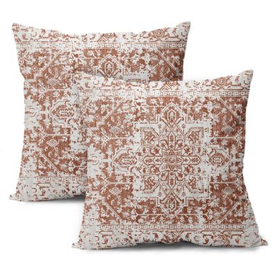 aportt Rust Red Gray Ethnic Boho Throw Pillow Covers 20X20 Inches Set of 2 Bohemian Carpet Vintage Pillow Cases Black Teal Grey Floral Pillow Cover Farmhouse Home Decor for Sofa Couch Porch Outdoor